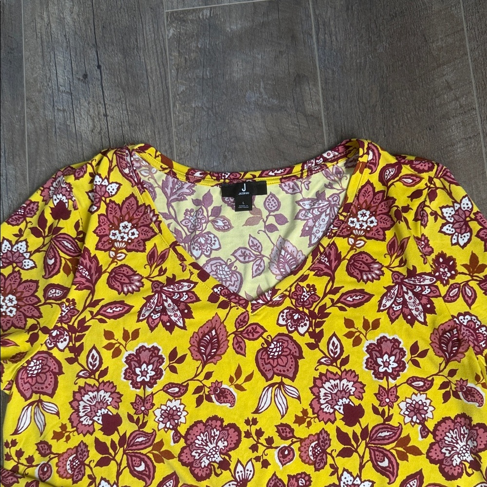 Floral V-Neck Yellow and Red Women's Top Jason Wu